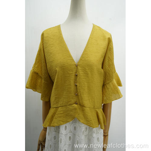 Yellow Women's V-neck Flare Sleeve